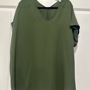 Janette Plus Forest Green V-Neck Blouse